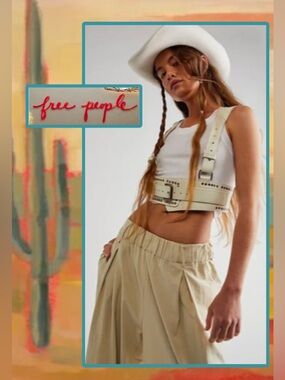 NWT Free People Maya Studded Leather Harness Belt M/L Ivory Boho Festival